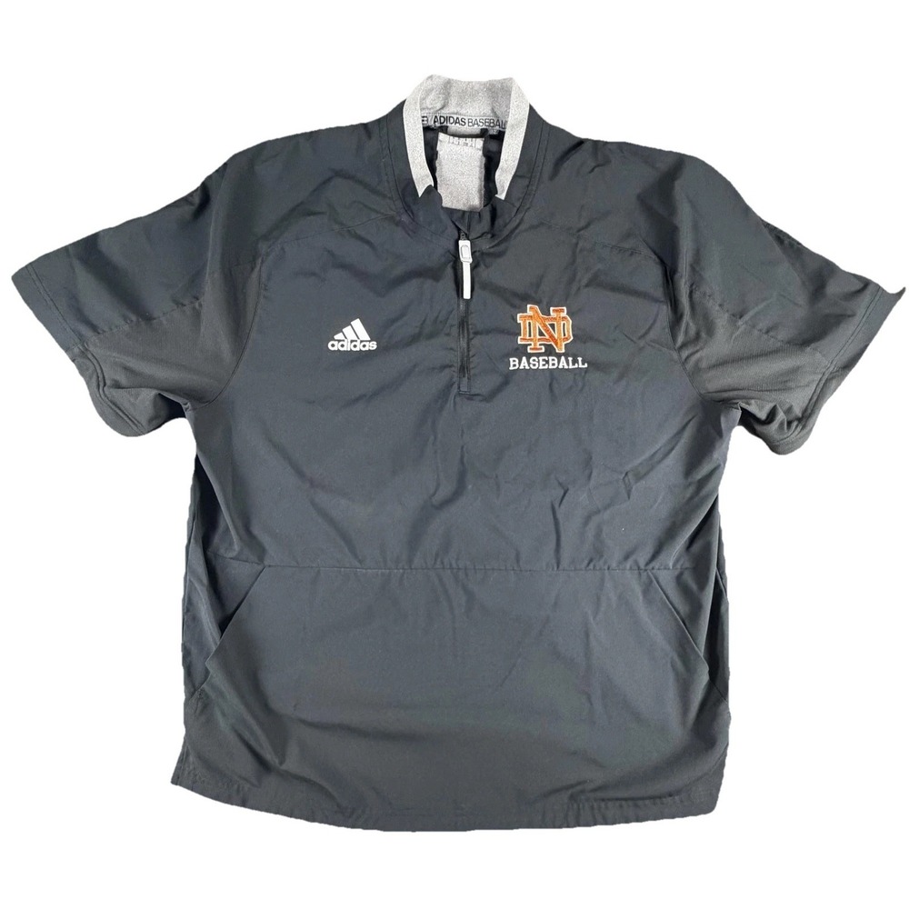 ND Baseball Jacket Mens XL Black Short Sleeve Adidas Half Zip Pullover